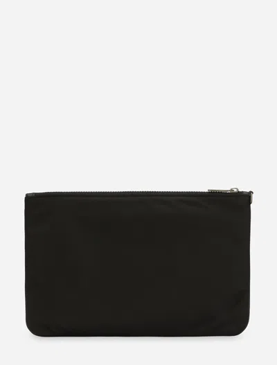 Dolce & Gabbana Black Pouch With Contrasting Rubberized Logo In Nylon