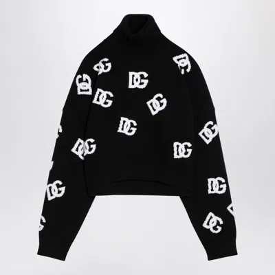 Dolce & Gabbana Intarsia-knit Logo Virgin Wool Jumper In Black