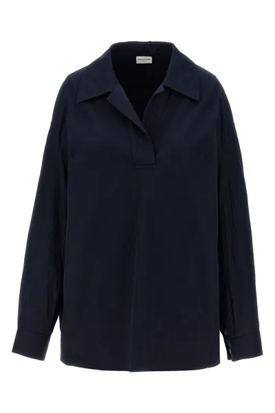 Dries Van Noten Collared Neck Long Sleeves Plain Pattern Blouse In Blue