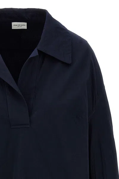 Dries Van Noten Collared Neck Long Sleeves Plain Pattern Blouse In Blue