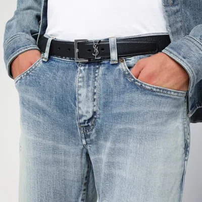 Saint Laurent Black Cassandre Belt In Grained Leather Men In Black