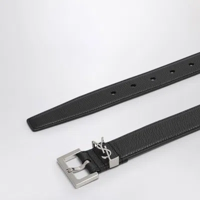 Saint Laurent Black Cassandre Belt In Grained Leather Men In Black