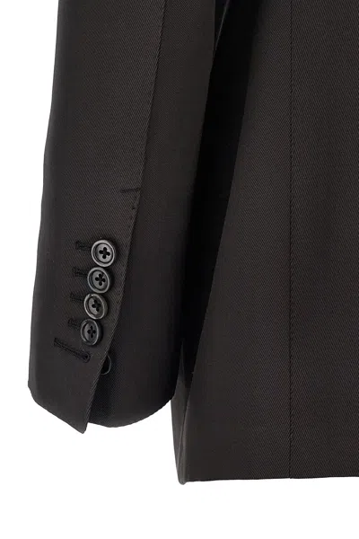 Tom Ford Silk And Wool Twill Double Breasted Jacket In Brown