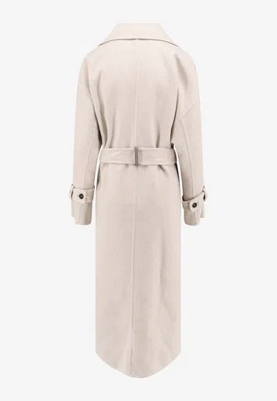 Shop Brunello Cucinelli Belted Cashmere Long Coat In White