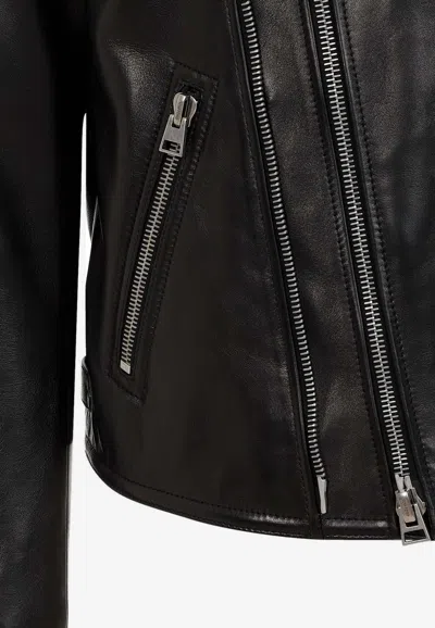 Shop Tom Ford Biker Leather Jacket In Black