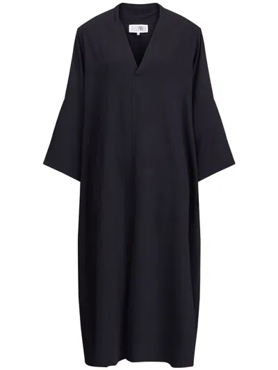 Mm6 Maison Margiela Oversize V-neck Shift Dress In Black