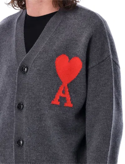 Shop Ami Alexandre Mattiussi Ami Paris Adc Cardigan In Grey Red