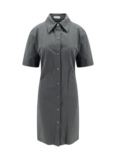 Burberry Straight-point Collar Cotton-blend Dress In Grey