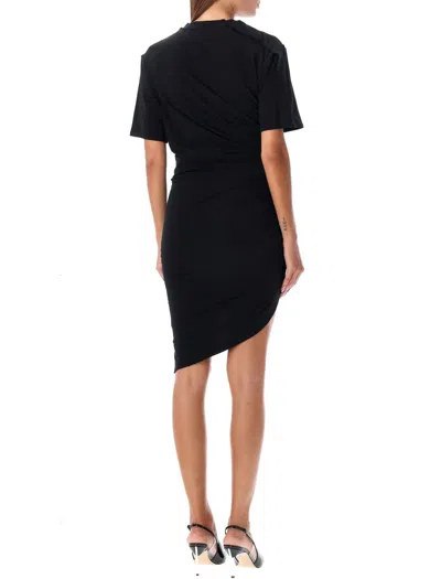 Shop Mugler Ruched Cotton Mini Dress In Black