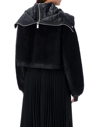 Shop Sacai Teddy Cropped Bomber In Black