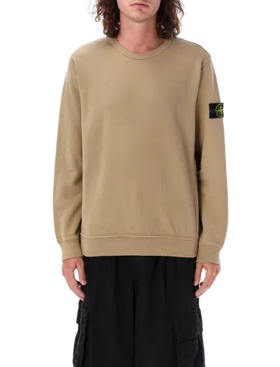 Stone Island Compass Patch Rib Virgin Wool Crewneck Sweater In Biscotto