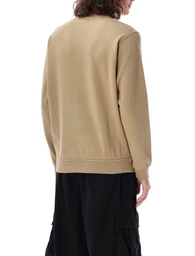 Stone Island Compass Patch Rib Virgin Wool Crewneck Sweater In Biscotto
