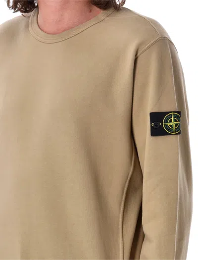 Stone Island Compass Patch Rib Virgin Wool Crewneck Sweater In Biscotto