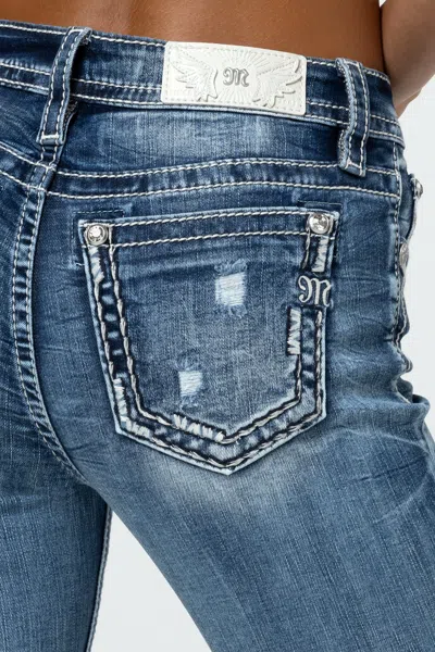 Miss Me Torn Saddle Stitch Skinny Jeans In Med/dark Wash