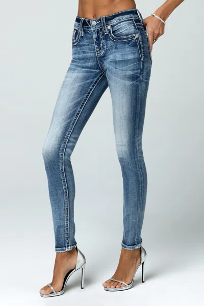 Miss Me Torn Saddle Stitch Skinny Jeans In Med/dark Wash