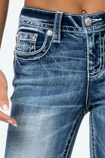 Miss Me Torn Saddle Stitch Skinny Jeans In Med/dark Wash
