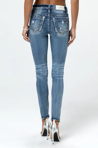 Miss Me Torn Saddle Stitch Skinny Jeans In Med/dark Wash