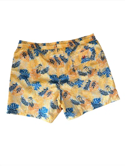 Isaia New Mens Yellow Blue Leaf Pattern Swim Trunk In Yellow