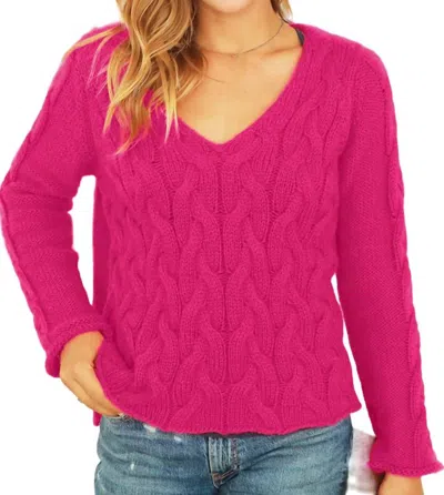 Wooden Ships Cobblestone Cable Sweater In Hot Pink In Pink