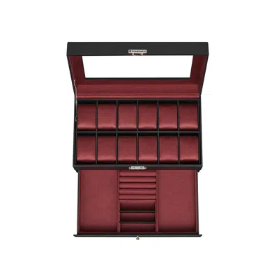Breebe 2-tier Watch Box With 12 Slots Ink Black And Wine Red