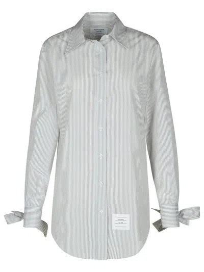 Shop Thom Browne Long Shirt In Grey Silk Blend In 灰色的