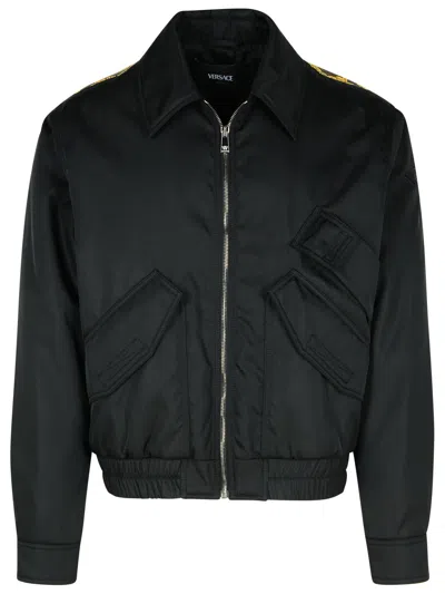 Versace Bomber Jacket Nylon Shoulder Patches In Black