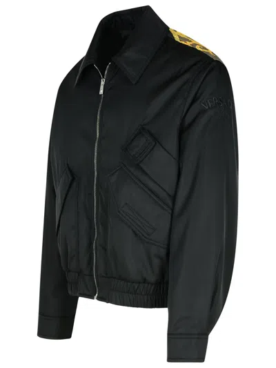 Versace Bomber Jacket Nylon Shoulder Patches In Black
