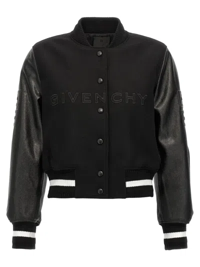 Shop Givenchy Cropped Logo Bomber Jacket In 白色/黑色