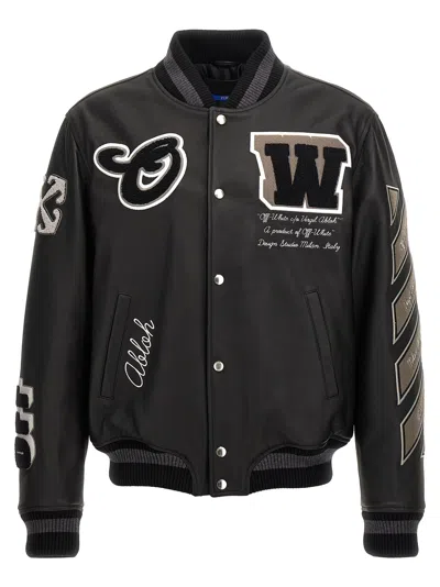 Shop Off-white Off White 'varsity' Bomber Jacket In Black