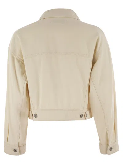 Shop Weekend Max Mara Ribe Cotton Bull Cropped Jacket In Ecru