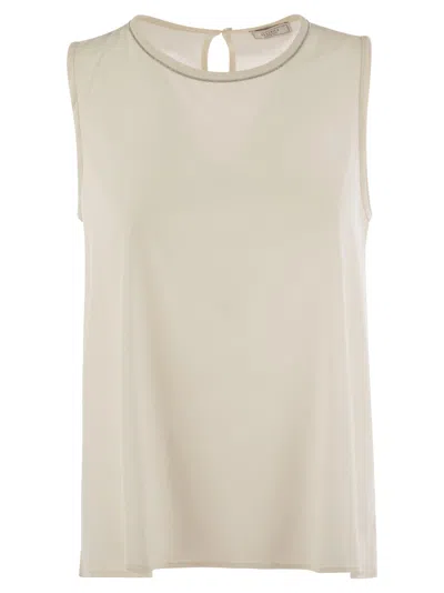 Peserico Stretch Silk Crepe De Chine Top In Pearl