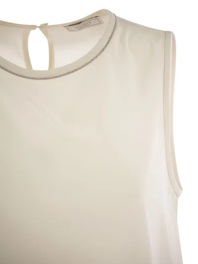 Peserico Stretch Silk Crepe De Chine Top In Pearl