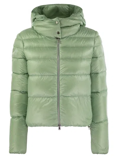 Herno Women Ultralight Nylon Bomber Jacket With Hood In Green