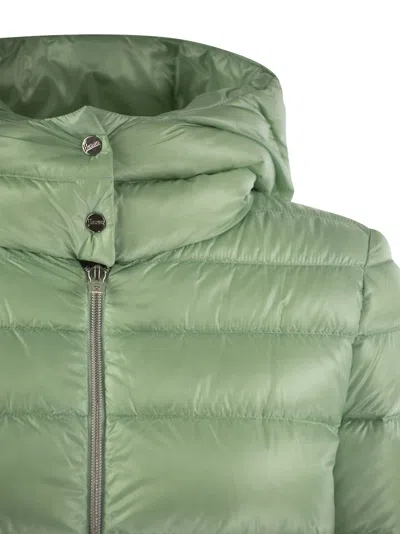 Herno Women Ultralight Nylon Bomber Jacket With Hood In Green