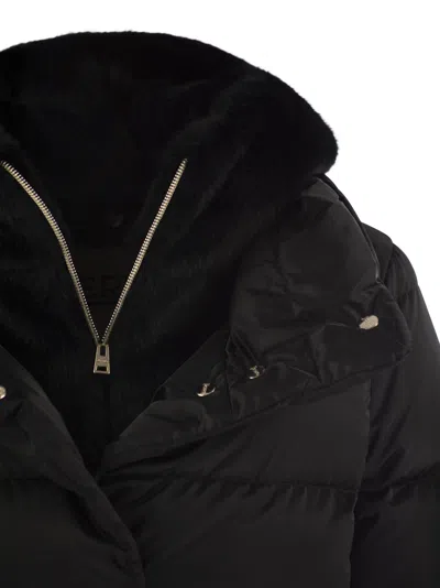 Shop Herno Down Jacket With Bib And Cruelty Free Fur Hood In Black