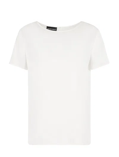 Emporio Armani Short-sleeved Silk Satin Blouse In White