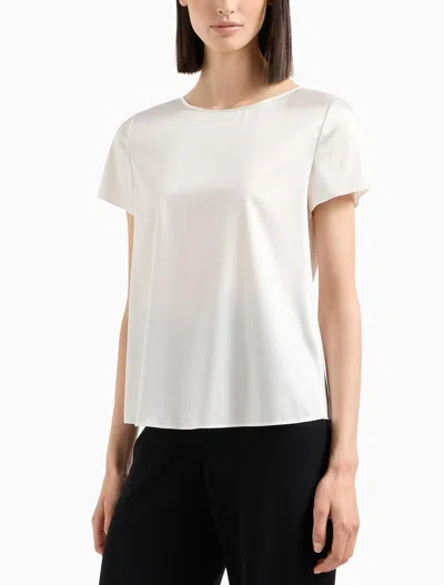 Emporio Armani Short-sleeved Silk Satin Blouse In White