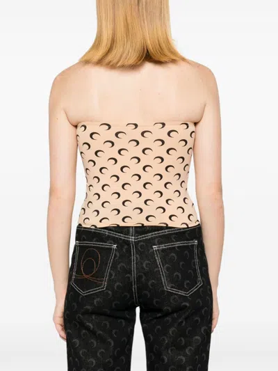 Marine Serre Moon Print Strapless Fitted Top In Beige