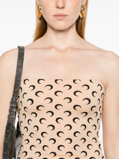 Marine Serre Moon Print Strapless Fitted Top In Beige