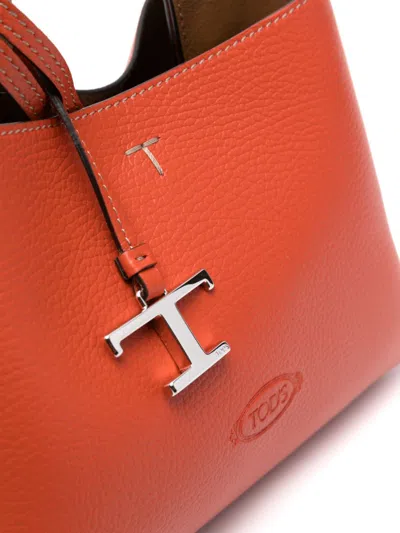 Tod's T Timeless Micro Leather Tote Bag In Orange