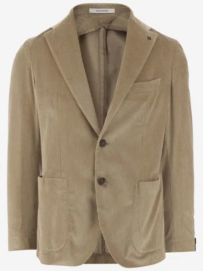 Shop Tagliatore Single Breasted Jacket In Stretch Cotton Velvet In Beige