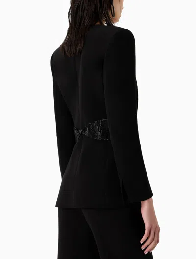 Giorgio Armani Luxe Silk Blazer Embellished Waistband In Black