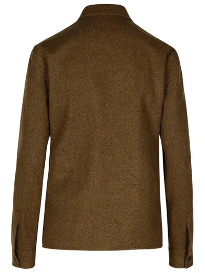 Jil Sander Wool Shirt With Collared Neck And Buttoned Cuffs In Brown