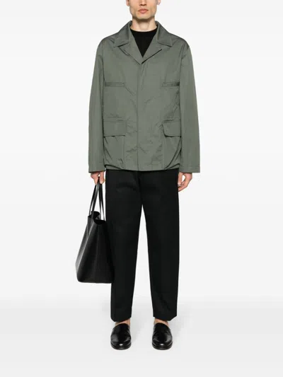 Lemaire Cotton Blend Multipocket Overshirt In Grey