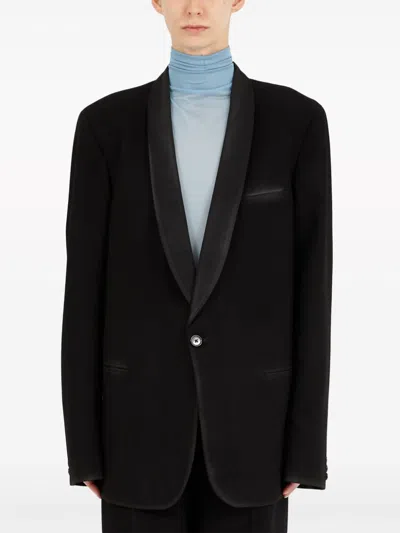 Maison Margiela Wool Single-breasted Blazer Jacket In Black