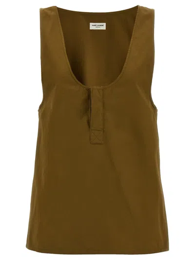 Saint Laurent Cotton And Linen Twill Tank Top In Green