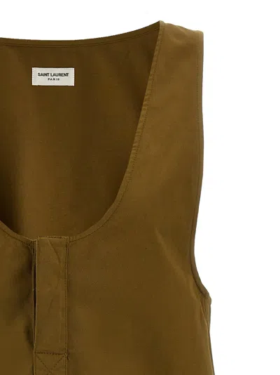 Saint Laurent Cotton And Linen Twill Tank Top In Green