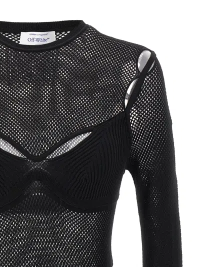 Off-white Net Arrow Bralette Black Viscose Top In Black