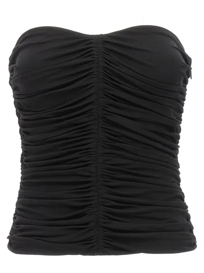 Saint Laurent Strapless Ruched Crepe-jersey Bustier Top In Black