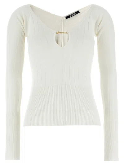 Jacquemus Matte White Ribbed Viscose T-shirt In White